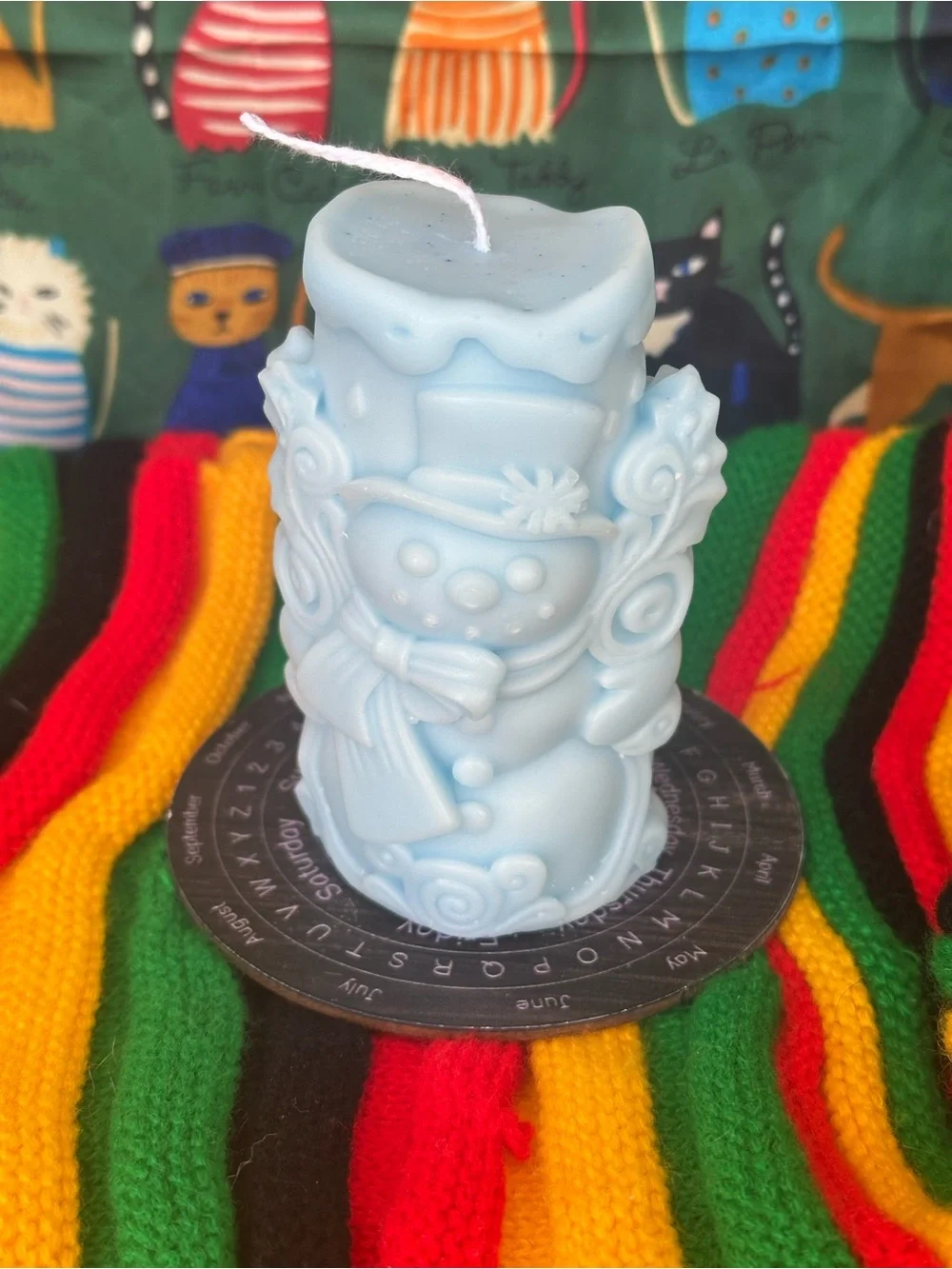 Pale Blue Snowman Candle